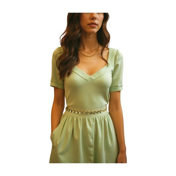 Women's Gold Metal Mesh Waist Belt – Silver Square Beads – Skinny Waistband S M - Picture 8 of 17